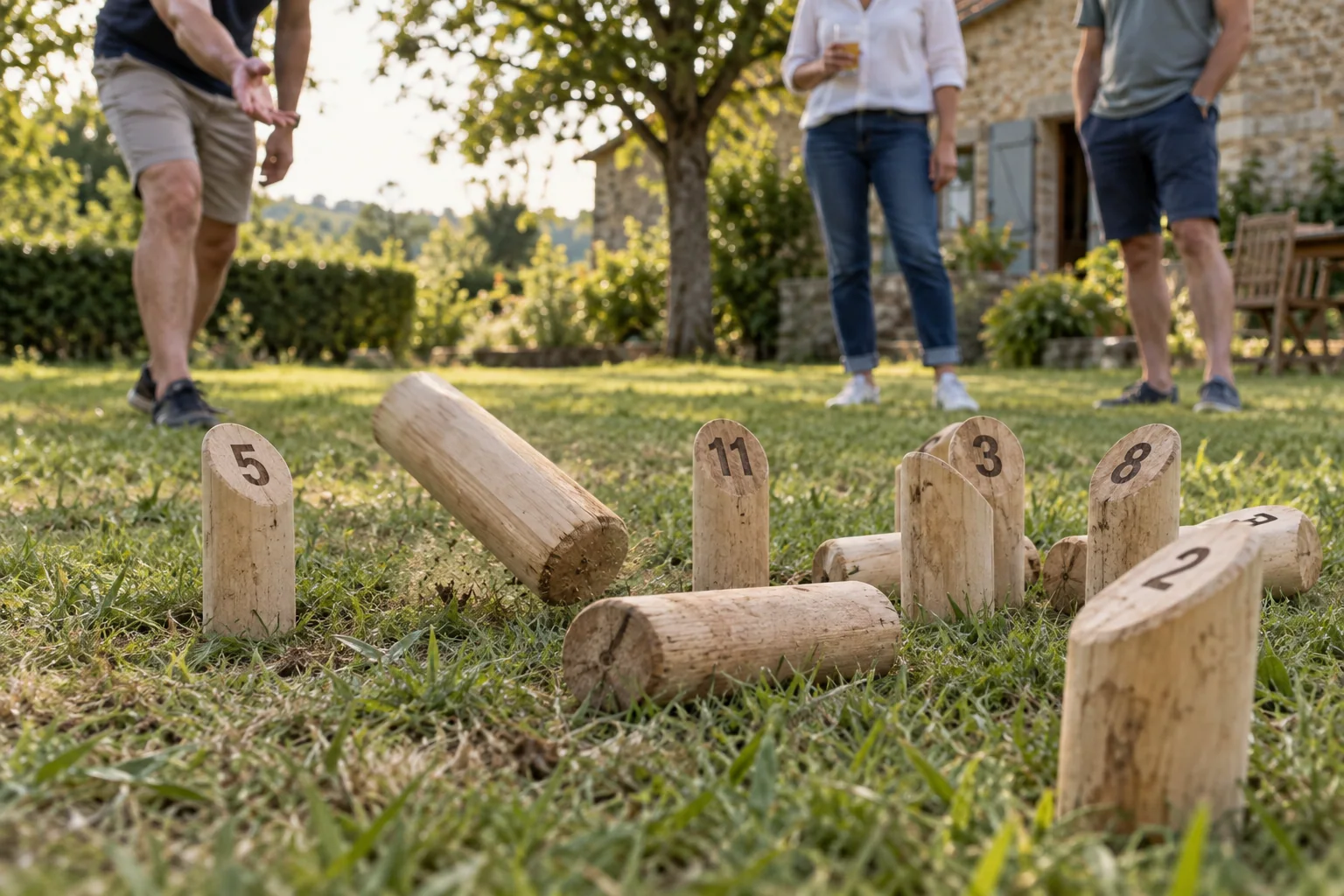 Jeu de molkky dans le jardin